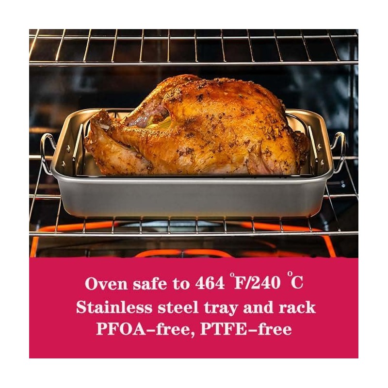 VBOYL 16" Premium Stainless Steel Roaster Pan Set with Baking