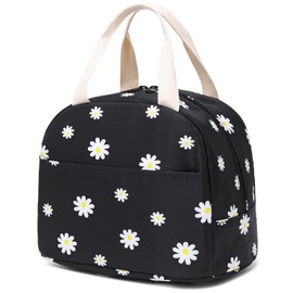 Mimfutu Flowers Insulated Lunch Bag for Women Girls, Reusable Lunch Box Picnic Tote Bags for Adults Kids School Work Travel (Black)