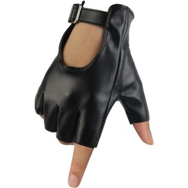 Women Fingerless Gloves - Half Finger PU Leather Gloves Motorcycle Cycling Driving Unlined Gloves (Black)