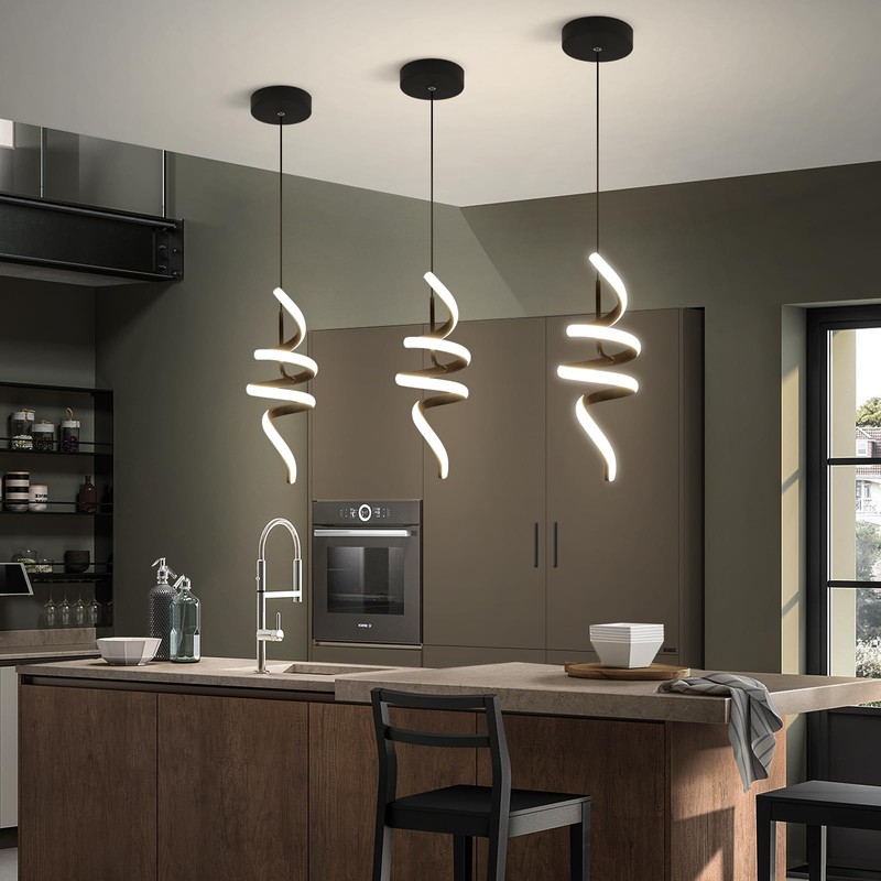 Sovinzert 4000K Modern Pendant Light, 15IN Spiral LED Pendant Lights