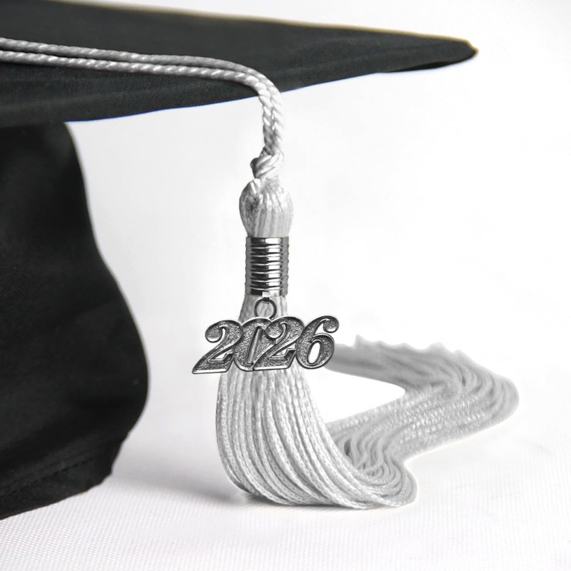 Endea Graduation Single Color Tassel with Silver Date Drop (White,