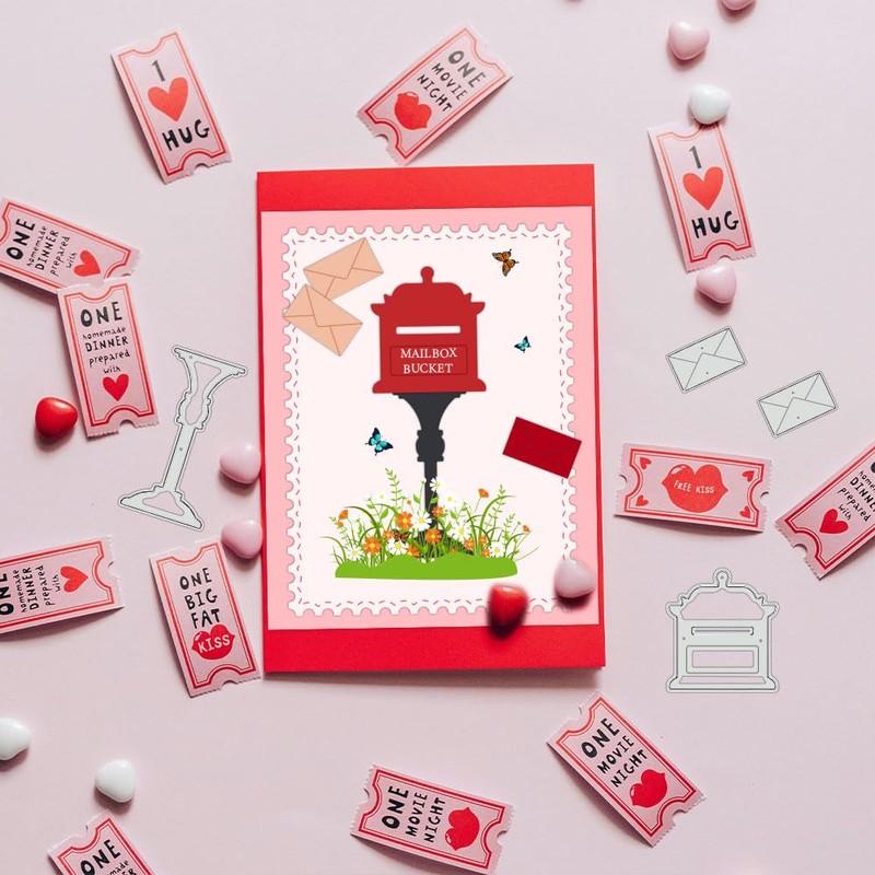 BENECREAT Mailbox Cutting Dies, Envelope Mailbox Bucket Decorative Embossing Template