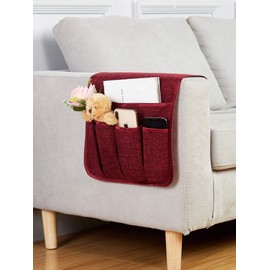 FLYILY Sofa Armrest Organizer Non-Slip Arm Chair Hanging Caddy Remote Control Holder for Magazine, Phone, Books, Glasses(WineRed,13in)