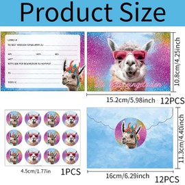 Llama Invitation Cards, 12 Children's Birthday Glitter Invitation Cards, Funny Animals Alpaca Glitter Varnish Birthday Invitations with Envelope for Girls Boys High-Quality Workmanship, German