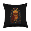 Wise Owl Perched in Stained Glass with Autumn Leaves Throw