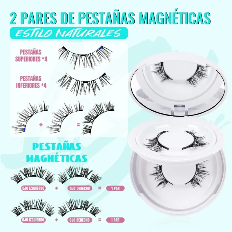 Pestañas Postizas Magnéticas Kit Con Aplicador 2 Pares