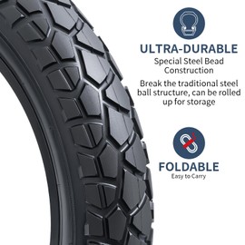 YUNSCM 2-PCS 20" Heavy Duty 20x4.0/98-406 Fat E-Bike Tires 20inch Fat Tires Compatible with Electric Bike 20 x 4.0 20X4 All-Terrain Directional Tread Bicycle Tires (Y-1327)