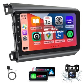 【HiFi 16EQ】 2G 64G Car Stereo for Honda Civic 2012-2015 Radio with Wireless CarPlay/Android Auto,AHD&IP69K Backup Camera,9inch 1080P HD IPS Touch Screen Bluetooth MirrorLink RDS FM GPS WiFi SWC