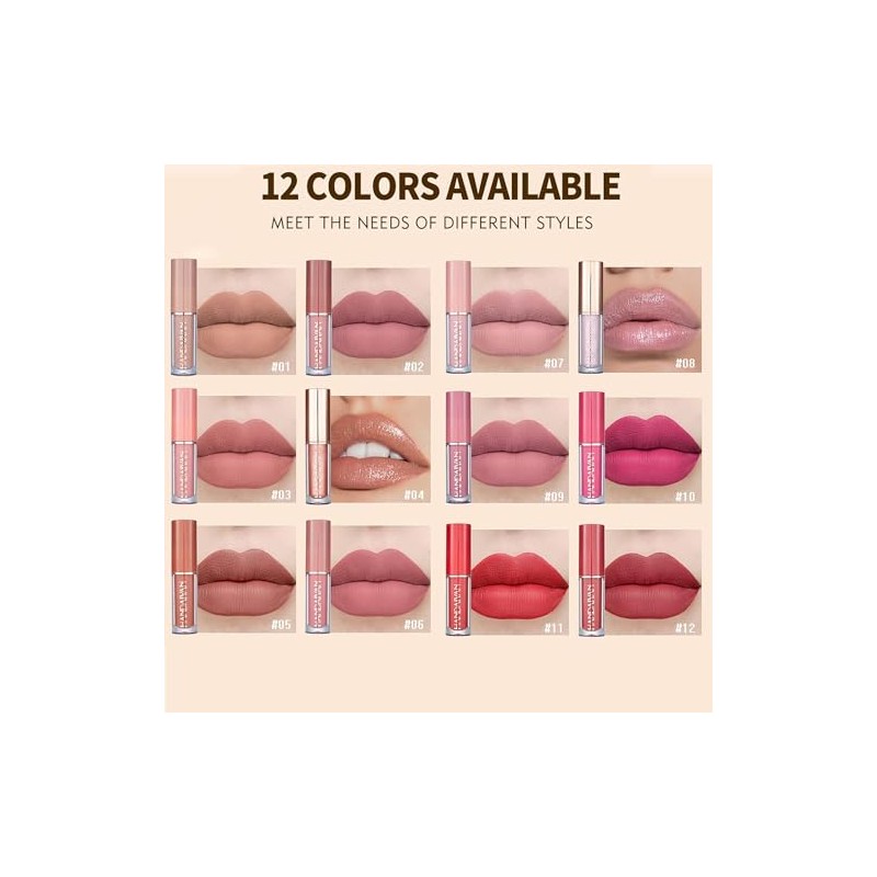 10Pcs Lápiz Labial Líquido con 2 Glitter Labial Set de