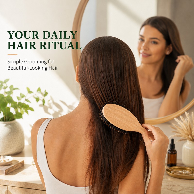 Boar Bristle Hair Brush for Detangling – Wood & Nylon