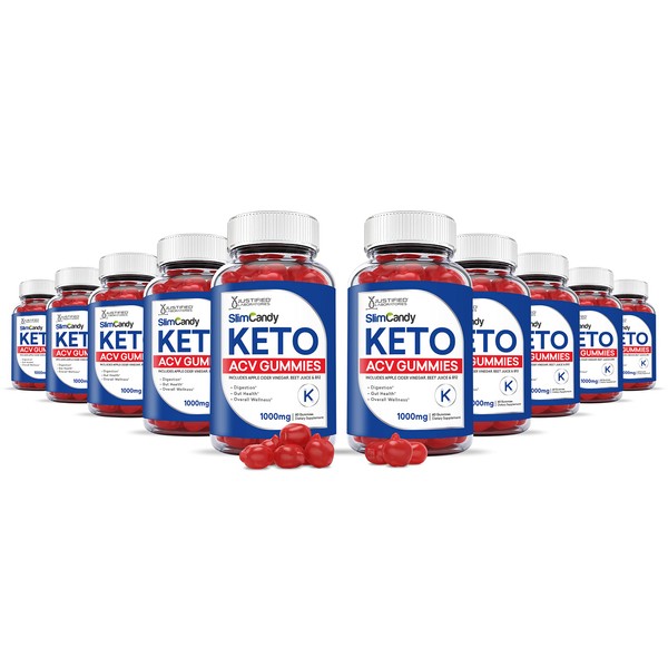 Justified Laboratories (10 Pack) Slim Candy Keto ACV Gummies 1000MG with Pomegranate Juice Beet Root B12 600 Gummy