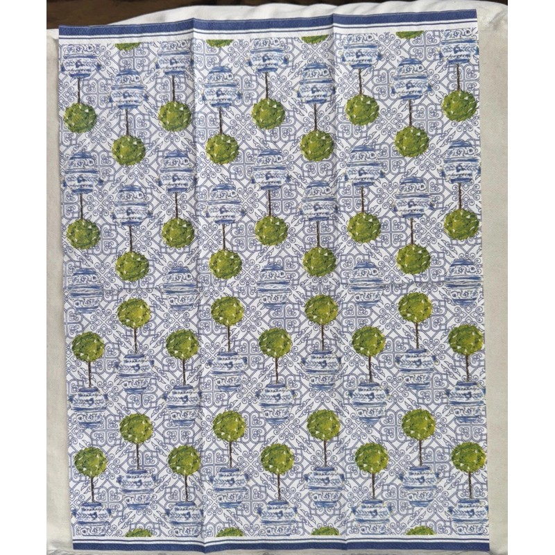 1 Blue White Chinoiserie Boxwood Topiary Paper Napkin Decoupage Crafts