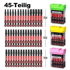 Geinxurn Torx Impact-Resistant Screwdriver Bits Set, 45 Pieces, 50 mm Magnetic (T10/T15/T20/T25/T30) S2 Steel Multi Driver Bits with Storage Colourful Box
