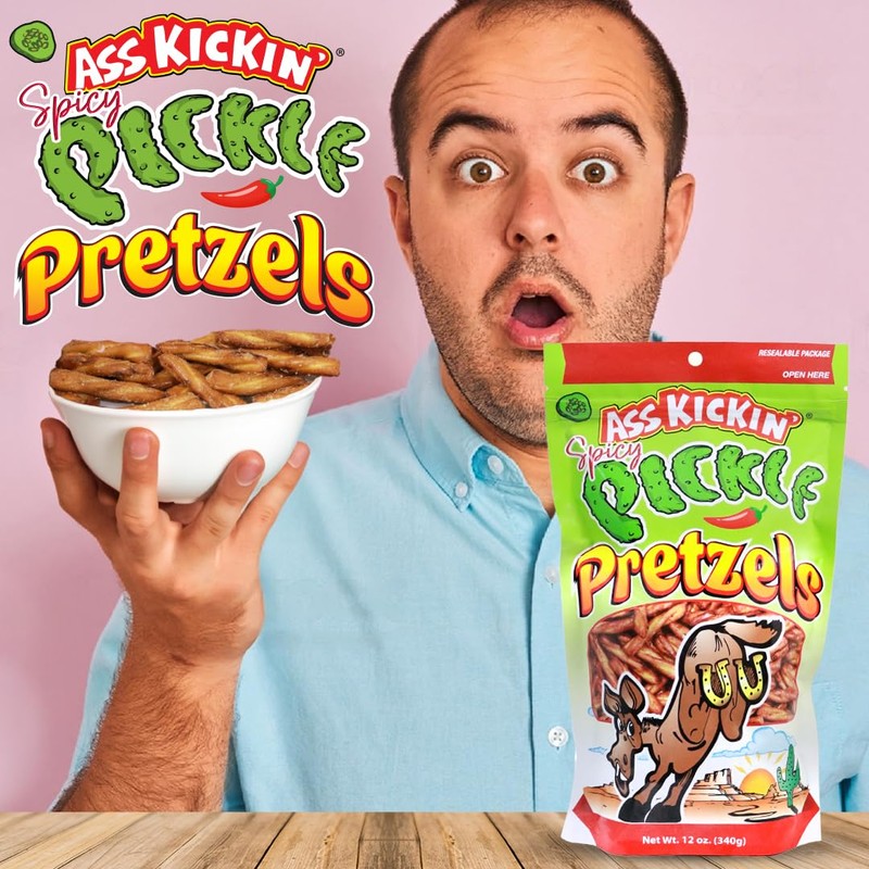 ASS KICKIN’ Spicy Pickle Pretzels 12 Ounce Size Flavor Pack