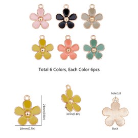 SUNNYCLUE Flower Articles, 6 Colors, 36 Pieces, Charm, Flower Alloy, Necklace, Flower Earrings, Petal Earrings, Japanese Style, Enamel, Keychain, Choker, Bracelet, Charm Charm, Accessory Parts, Basics