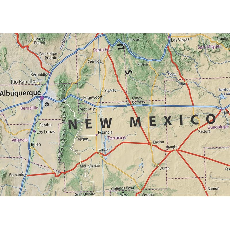 New Mexico State Physical Map - 16.5 x 20 Inches