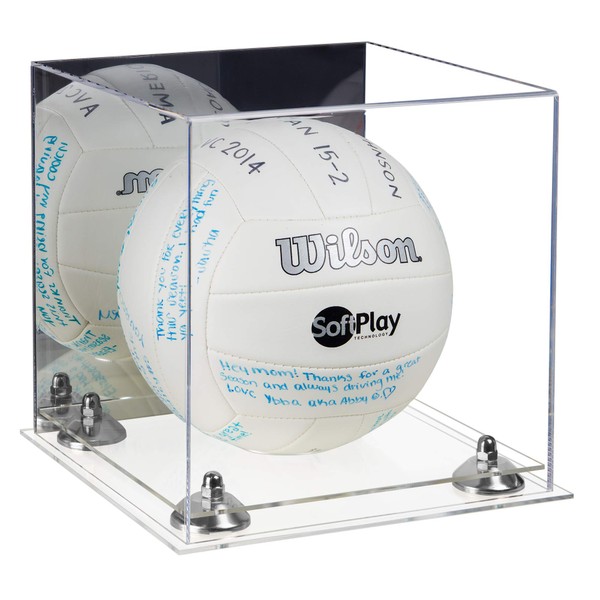 Better Display Cases Acrylic Volleyball Display Case with Mirror, Silver Risers and Clear Base (A027-SR)
