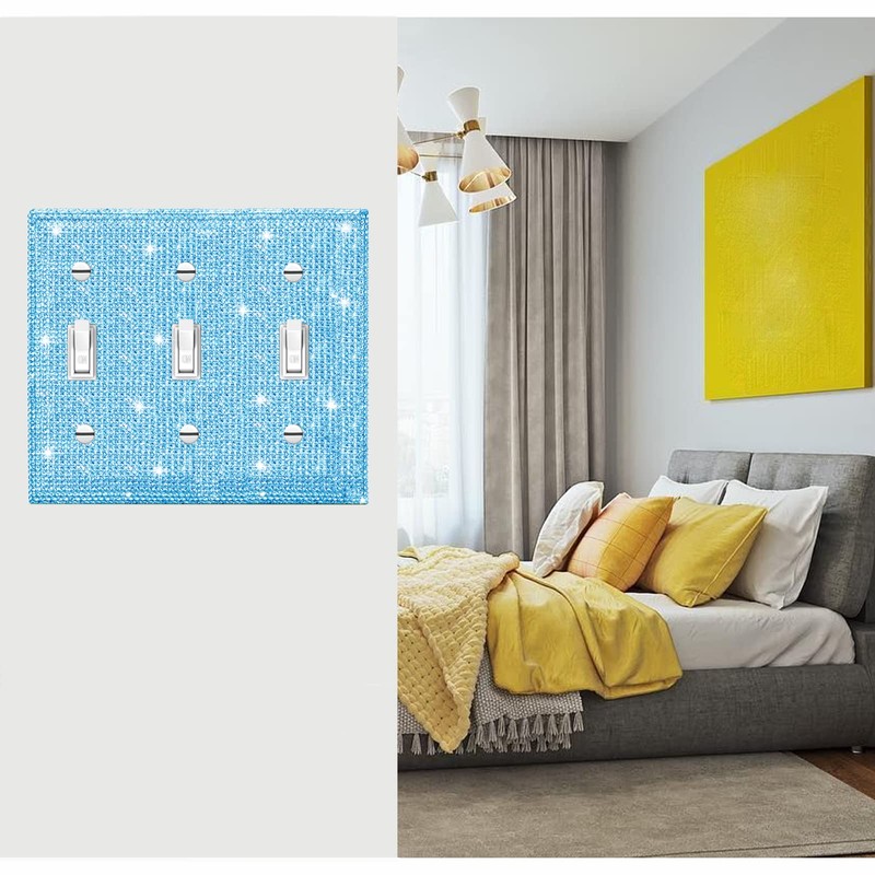 Shiny Blue Rhinestones Wall Plates Cover Triple Toggle Light Switch