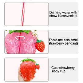 Aomhrek Strawberry Cup with Strawberry 500 ml Plastic Water Cup Cup with Strawberry Pendant Sweet Cold Water Cup Cup with Lid