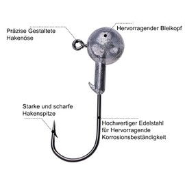 Goture Pack of 50 Fishing Hooks Jig Heads 1.5 g, Sharp Jig Hook Set for Rubber Fish, Jig Head, Rubber Fish Fishing Jig Hooks, Carp Lead Head Fishing Hooks, Offset Hooks, Jig Head Hooks