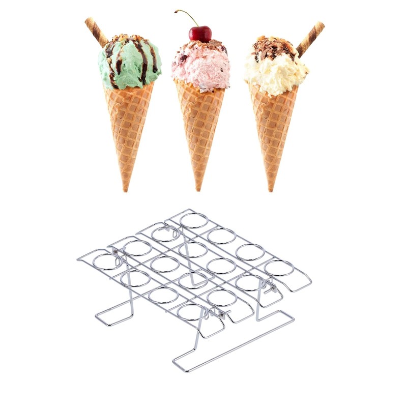 Ice Cream Cone Holder Stand, 16 Holes Stainless Steel Cupcake
