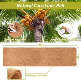 Riare Natural Coco Liner Roll Thicken Coconut Liners for Planter for Flower Basket Liner, Coconut Fiber Pad for Planters Baskets Animal Pet Pad DIY Moss Pole Garden Decoration (12 X 120inches)