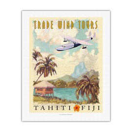 Tahiti, Fiji Islands - Trade Wind Tours - Vintage Travel Poster by Wade Koniakowsky - Fine Art Rolled Canvas Print 20in x 26in