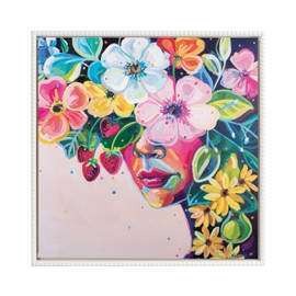Kate and Laurel Sylvie Beaded She Was Thoughtful and Kind Vintage Framed Canvas Wall Art by Rachel Christopoulos, 22x22 White, Colorful Flower Crown Art for Wall
