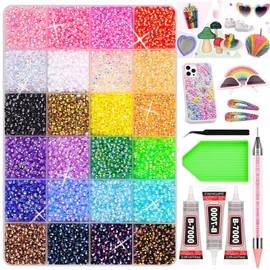Nail Art Rhinestones, 24 Colors 3mm Flat Back Bedazzling Kit for Crafting, Nail Gems Crystals Rhinestones, Gem Art Rhinestone Kit with Tweezers & Pen for DIY Crafts Clothes Shoes