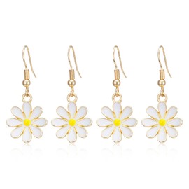 2 Pair Daisy Earrings For Women Flower Earrings Bohemian Cute Sunflower Small Dangle Drop Gold Minimal Vintage Daisy Flower Hook Jewelry Gift For Women Sweet