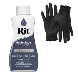Dye – Rit Liquid Fabric Dye for Crafting, Clothing, and Décor – 8 oz. Bottle – with Artisx Nitrile Gloves Included (Denim Blue)