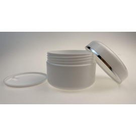 10PCS 50ML 1.7OZ White Empty Silver Edge Plastic Cream Boxes with Inner Cover Trial Sample Case Facial Emulsion Holder Portable Refillable Durable Cosmetic Container for Travel Vacation Daily Life