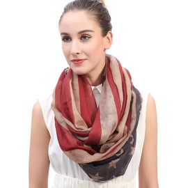 Lina & Lily Women's Loop Scarf with Flags, American Flag Brown Red Grey