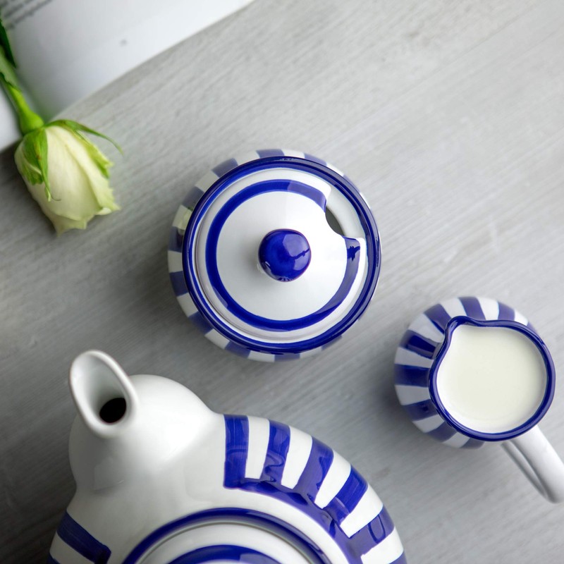 City to Cottage® Navy Blue Striped Handmade Hand Painted Ceramic