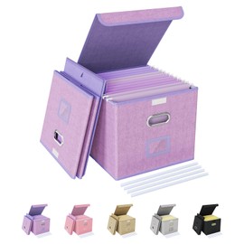 Oterri 2 Pack File Organizer Box,File Box,Small File Cabinet for Letter Folders,Lavender Portable Filing Box,Hanging File Folder Organizer Box with Lid for Office/Decor/Home- without Folders