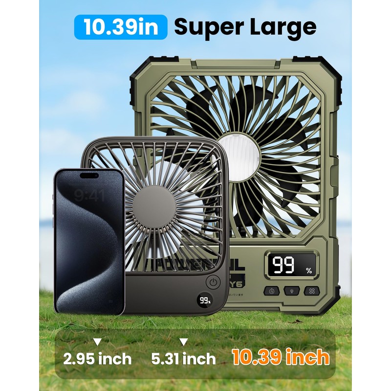 20000mAh Rechargeable Camping Fan Remote UltraSlim LED Green