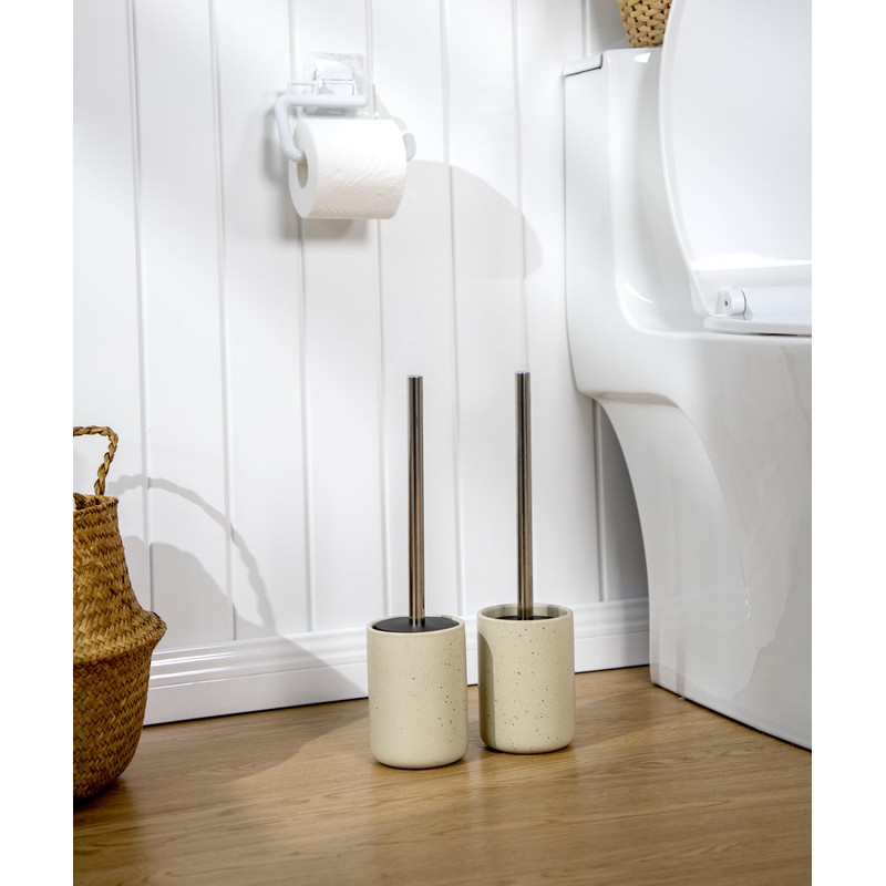 Ceramic Toilet Brush & Holder Set - Freestanding Deep-Cleaning Toilet