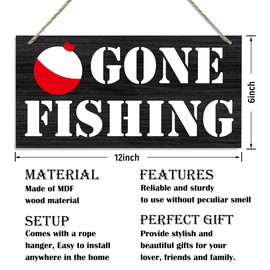 Fishing Signs, Decorative Wood Hanging Wood Plaque, Rustic Door Sign, Wall Decor Art, Lake House Decoration, Fishing Lover Home Gift, Gone Fishing A