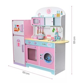 Wondrus Cocinita de Madera para Niñas - Refrigerador de Simulación 101cm - Madera ecológica y Segura - Utensilios y Accesorios Incluidos
