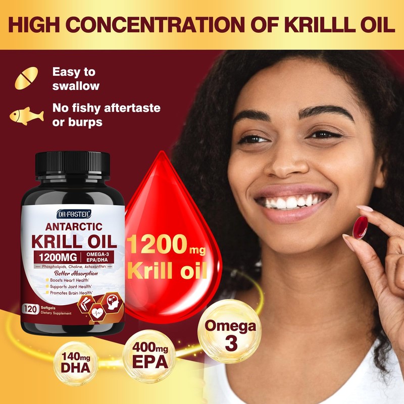 Krill Oil 1200mg, Antarctic Krill Oil Omega 3 Supplement with