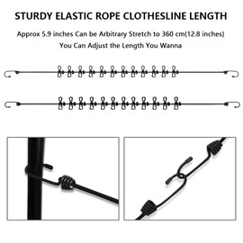 Portable Clothes Line Black 2 Pack, Travel Washing Line with 12 Clips, Elastic Retractable Portable Washing Line for Indoor and Outdoor, Travel, Camping Non Slip Clothes Line