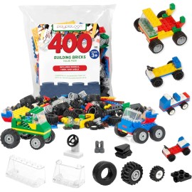 Play Platoon 400 Piece Building Bricks Kit -Car Building Set with Wheels, Axles & Windshields