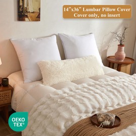 14x36 Fluffy Faux Fur Lumbar Throw Pillow Cover, Shaggy Fuzzy Cozy Ivory Lumbar Support Pillowcase with Zipper, Farmhouse Furry Cream Long Pillow Case for Bedroom Living Room Couch Sofa, Beige