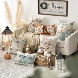 Artoid Mode Sunflowers Leaves Vase Pumpkins Autumn Cushion Covers Set of 4 50 x 50 cm Decorative Cushion Cover Couch Outdoor Decoration