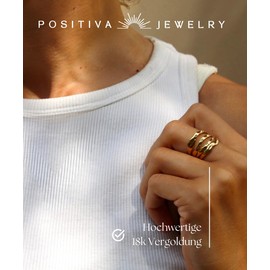 Positiva Jewelry Wide Statement Gold Ring 18 K Gold-Plated Stainless Steel Waterproof Ring for Women Adjustable Stainless Steel, Gold Stainless Steel, No Gemstone