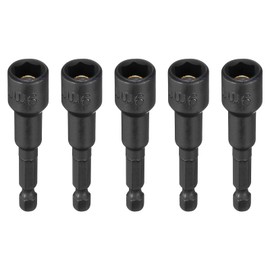 sourcing map 5pcs Magnetic Nut Driver 9mm Hex Drive Socket CR-V Steel Power Screw Drill Bits Socket Wrench Tools with 1/4" Quick Change Hex Shank for Power Drills Impact Drivers, Black
