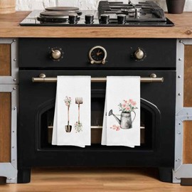 Sviojuce Floral Flower Spring Gardening Kitchen Towels Decorative 16x24 Set of 2, Botanical Dishcloths Dish Towel Cloths Tea Towel Gifts for Gardener Plant Lover, Plants Bathroom Decor Hand Towel