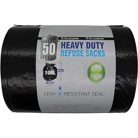 Trade Heavy Duty Refuse Sack- 100 L Heavy Duty Bin Bags- 50 Black Bin Bags In One Roll (Pack Of 1)