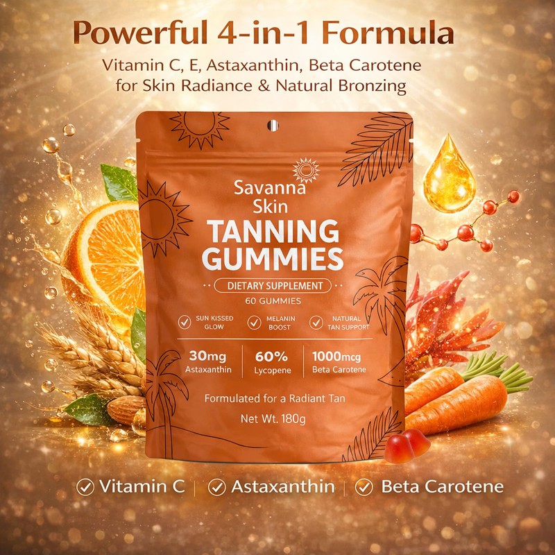 Savanna Skin Tanning Gummies, with Vitamin C & E, Astaxanthin,