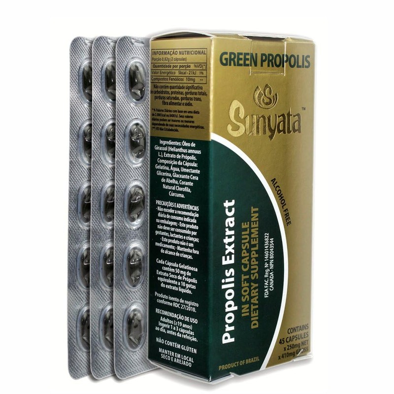 Sunyata プレミアム品質 ブラジル産 グリーン プロポリス カプセル 250mg×45粒 アルコールフリー 「１粒あたり原液10滴分配合」